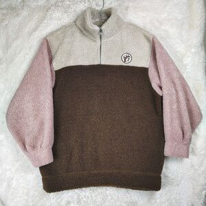Buc-ee’s Sherpa Fleece Quarter Zip Pullover XL Colorblock Teddy Bear Cozy